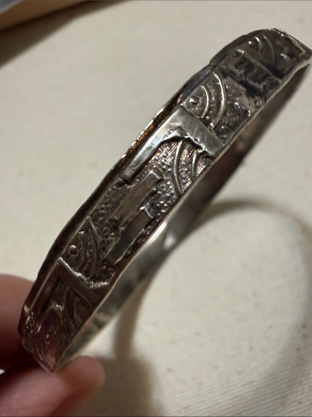 Sterling Silver 925 Mexico Embossed Pattern Bangle Bracelet